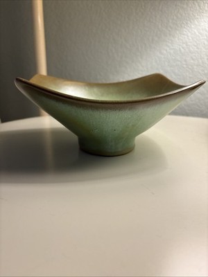 Vintage Frankoma Pottery Rice Bowl F34 Plainsman Woodland Moss Made in USA