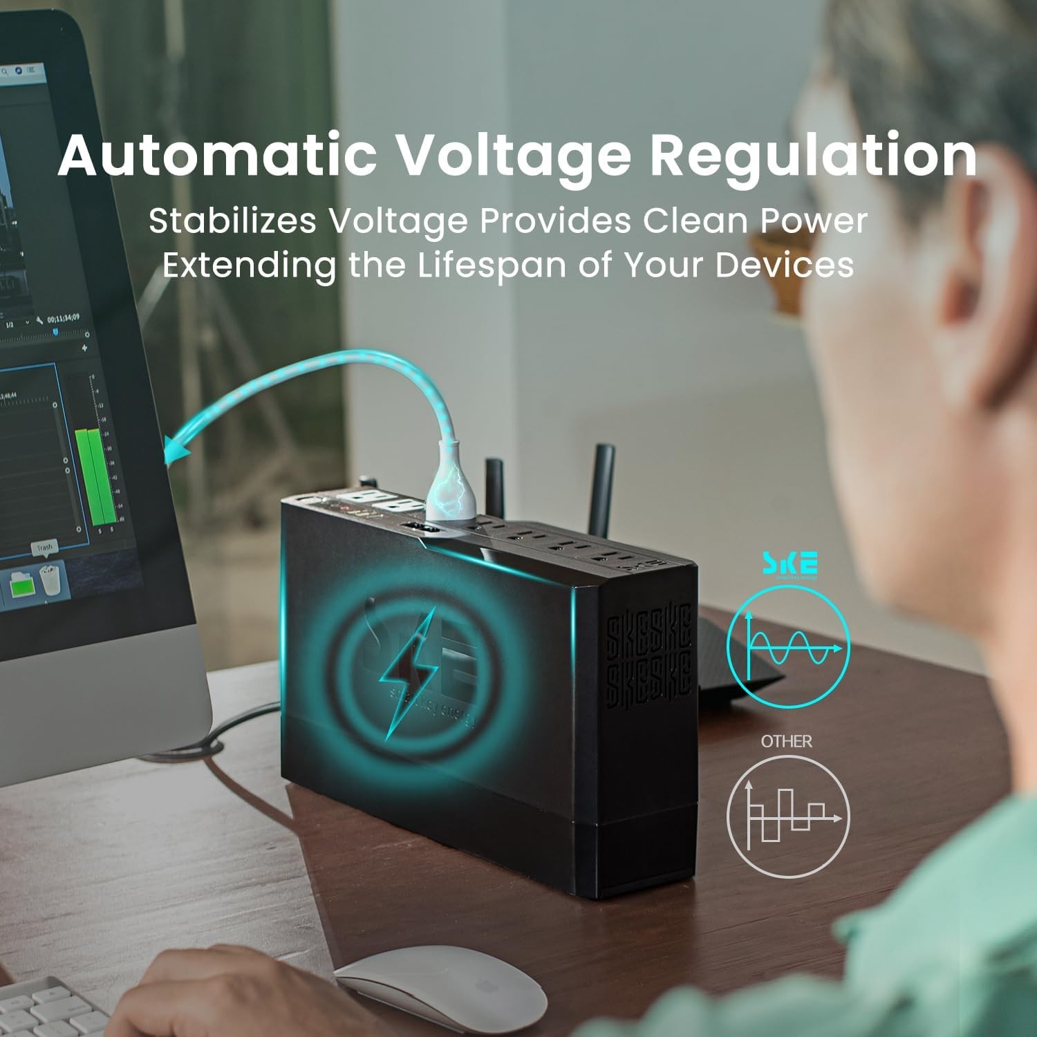 SKE 425VA/240W UPS Battery Backu Surge Protector for 425VA/240W, Black 