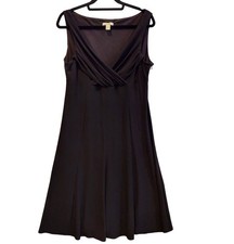 Dressbarn Womens 12 MidiDress Black V Neck Fit Flare Career Stretchy  Date Party