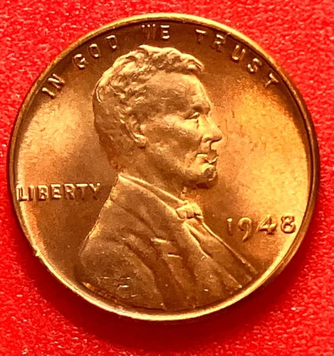 1948-P Lincoln Wheat Cent Penny GEM RED BU From an Original Bank Roll