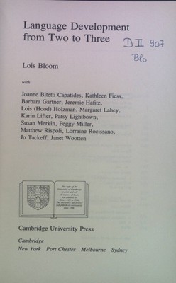 Language Development from Two to Three. Bloom, Lois: