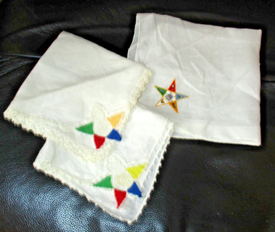 3 Different Hankie O.E.S. Order of the Eastern Star Handkerchiefs Crochet Work