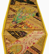60" ETHNIC ART DECOR VINTAGE SARI BEAD KUNDAN TABLE LINEN RUNNER THROW TAPESTRY