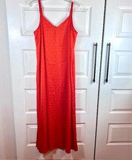 Vince Camuto Orange Satin Jacquard Slip Maxi Dress Size M
