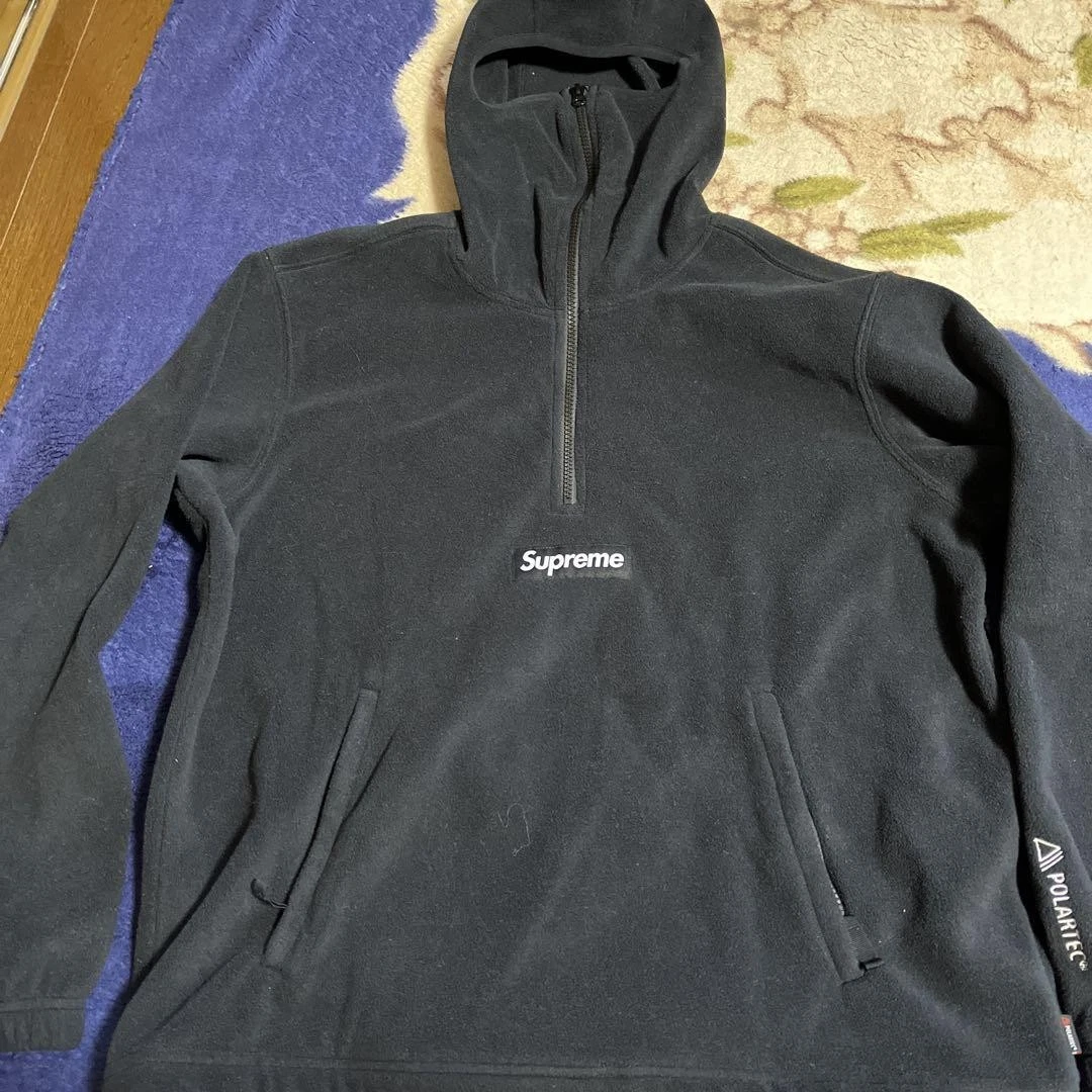 Sweat à capuche demi zippé noir Supreme Polartec