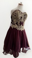 Blondie Nites NWT Burgundy Gold Embroidered Corset Formal Dress Size 5