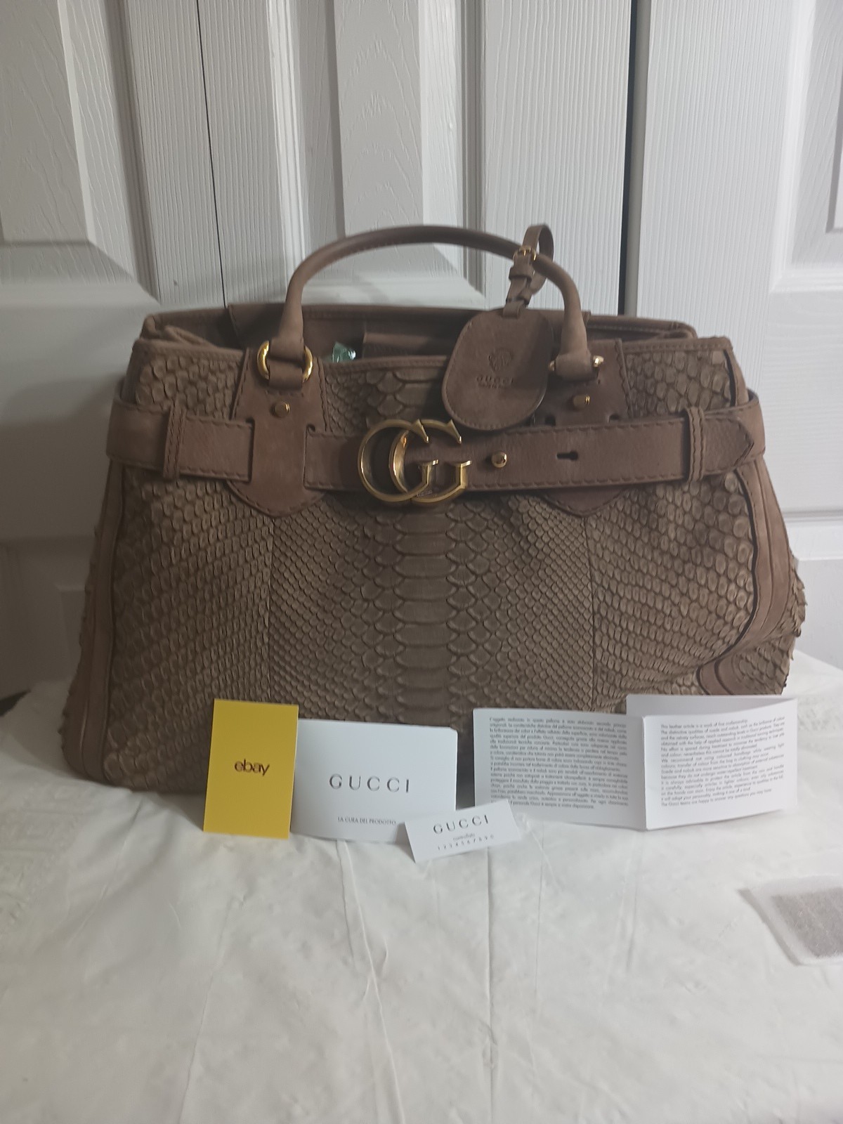 GUCCI Brown Python GG Running Medium  Leather Bag - image 16