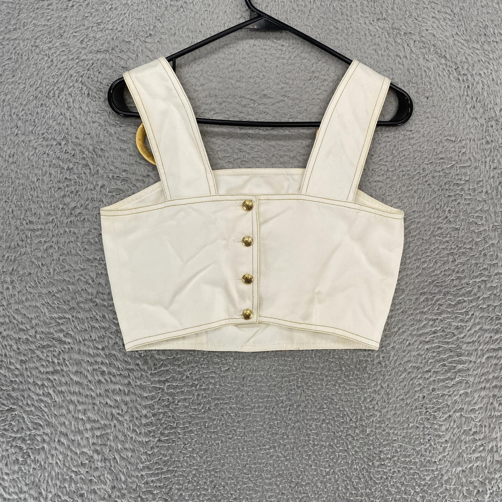 Vintage Cache Crop Top Womens 2 Gold Ring Strap Denim Bustier Corset Made in USA