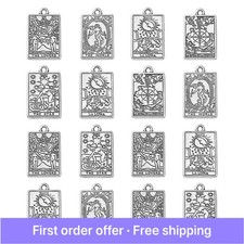 50pcs Tibetan Tarot Charms Silver Metal Rectangle Divination Card Charms for DIY