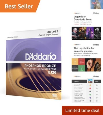 D'Addario EJ26 Phosphor Bronze Saiten - Custom Light 11-52, satter Ton & Dura...
