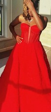 Red Strapless Sweetheart Corset Long Tulle Ballgown Prom Dress Women S