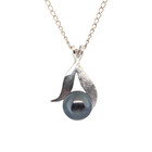 VINTAGE ESTATE SOLIS 14K WHITE GOLD 6.85mm BLACK PEARL PENDANT 16" NECKLACE 8050 — photo 2