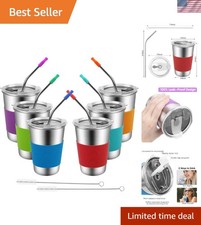 16oz Unbreakable Stainless Steel Kids Cups, 6 Pack - BPA-Free  Spill-Proof