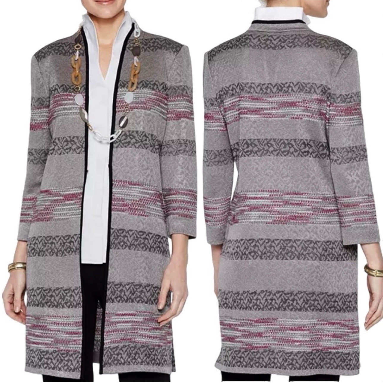 MISOOK INTARSIA KNIT PATTERN DUSTER JACKET BUSINE… - image 4