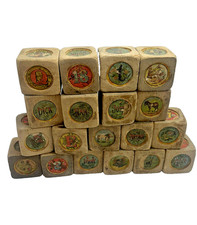 Antique Wooden Alphabet Blocks Letters Nos Names Images Lithos Indent 1870s Rare