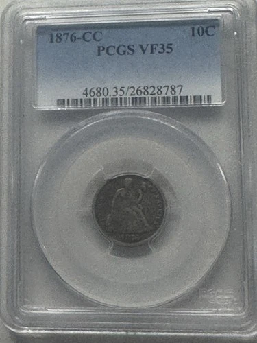 1876-CC Carson City Mint Silver Seated Liberty Dime PCGS VF 35 High Graded Coin!