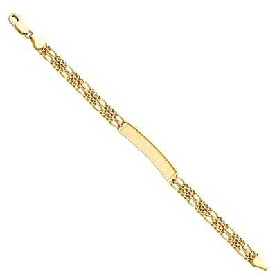14k Solid Yellow Gold Double Link Figaro ID Bracelet Esclava Oro Solido 7in
