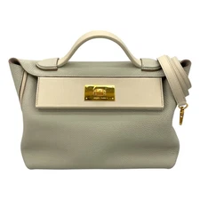 HERMES Vanquatre 29 Y Shoulder Bag Togo Leather/Swift Cream Gold Hardware #OK726