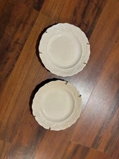 2 Mount Clemons Pottery Vogue Ivory Small Plates Embossed Birds Urns