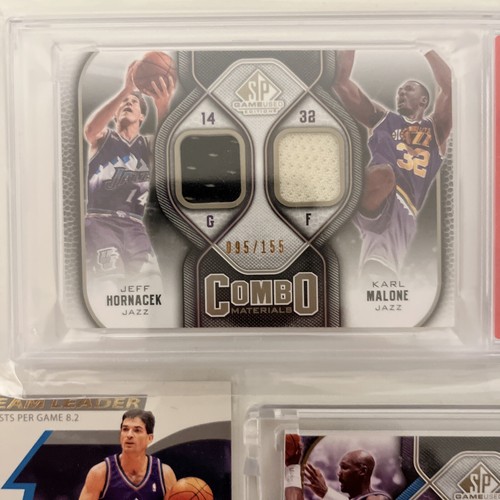 2009-10 Game Used Combo Patches Koufas Malone /99 Hornacek PSA 8 /155 Stockton - Picture 2 of 4