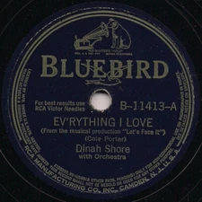 Dinah Shore - Ev'rything I Love / Happy In Love 1942 Shellac, 10" Bluebird 