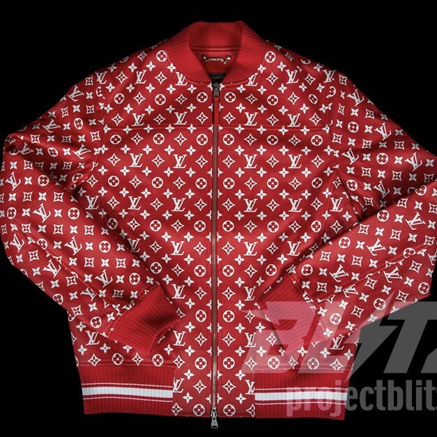 SUPREME X LOUIS VUITTON LEATHER BASEBALL JACKET RED Sizes 48 SUPREME X LOUIS VUITTON LEATHER BASEBALL JACKET RED Sizes 48