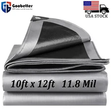 Grey Heavy Duty Poly Tarp 11.8 Mil Waterproof Tarpaulin Cover Resistant 10x12ft