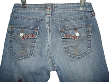Vigoss 7/8 Beaded Embellished Embroidered Boot Cut Pocket Flaps Low Rise Jeans