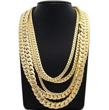 Miami Cuban link Chain 5mm 6mm 8mm 10mm 12mm 20" 24" 30 14k Gold Plated Necklace