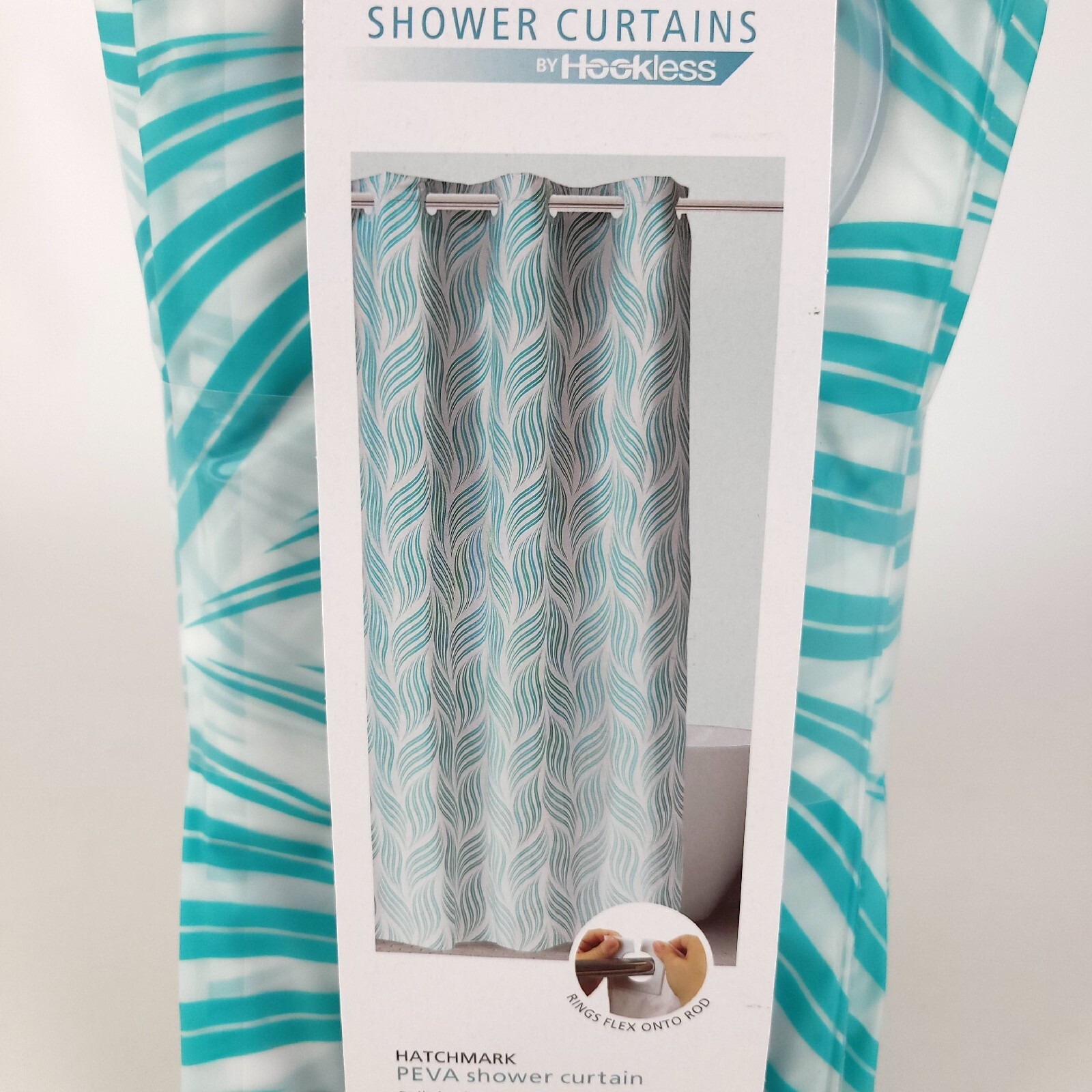 EZON Shower Curtain by Hookless 71” ” Hatchmark Turquoise for sale