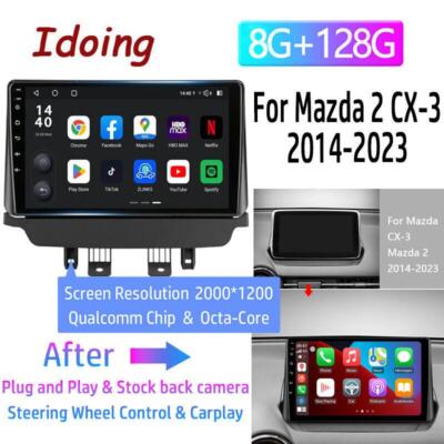 Wireless Carplay 8+128G Android For Mazda 2/CX-3 2014-21 Car Stereo Radio GPS