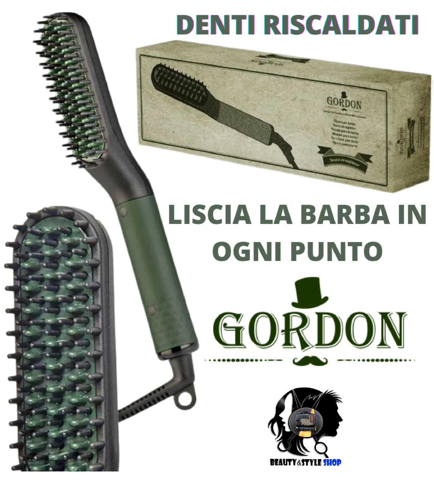 SPAZZOLA BARBA BAFFI ASCIUGACAPELLI PIASTRA LISCIANTE UOMO PETTINE GORDON