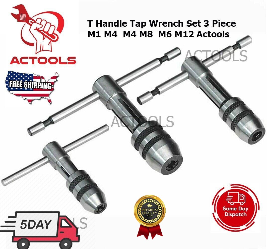 Adjustable T-Handle Tap Wrench 3 Pcs Set M1-M4 / M4-M8 / M6-M12 USA ACTOOLS