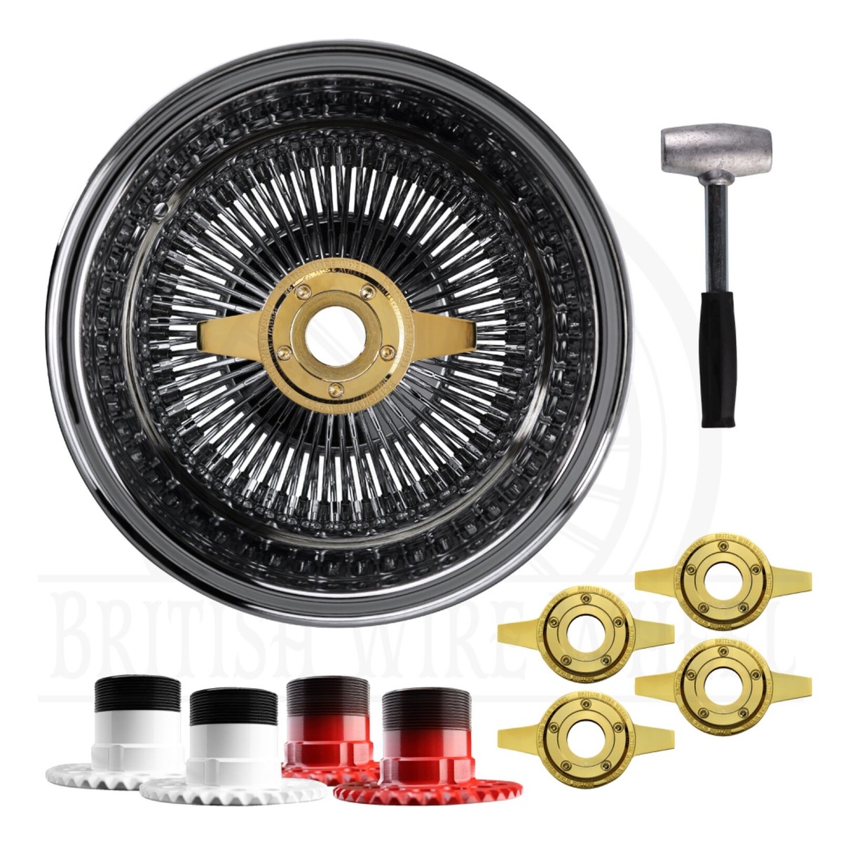 13x7 Rev 100 Spoke SL Wire Wheels + Zenith 2 Bar Gold KO + Locking
