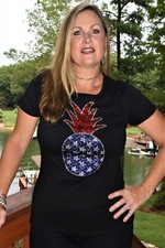 Patriotic pineapple rhinestone blin shirt or tank XS S M L XL XXL 1X 2X 3X4X5X