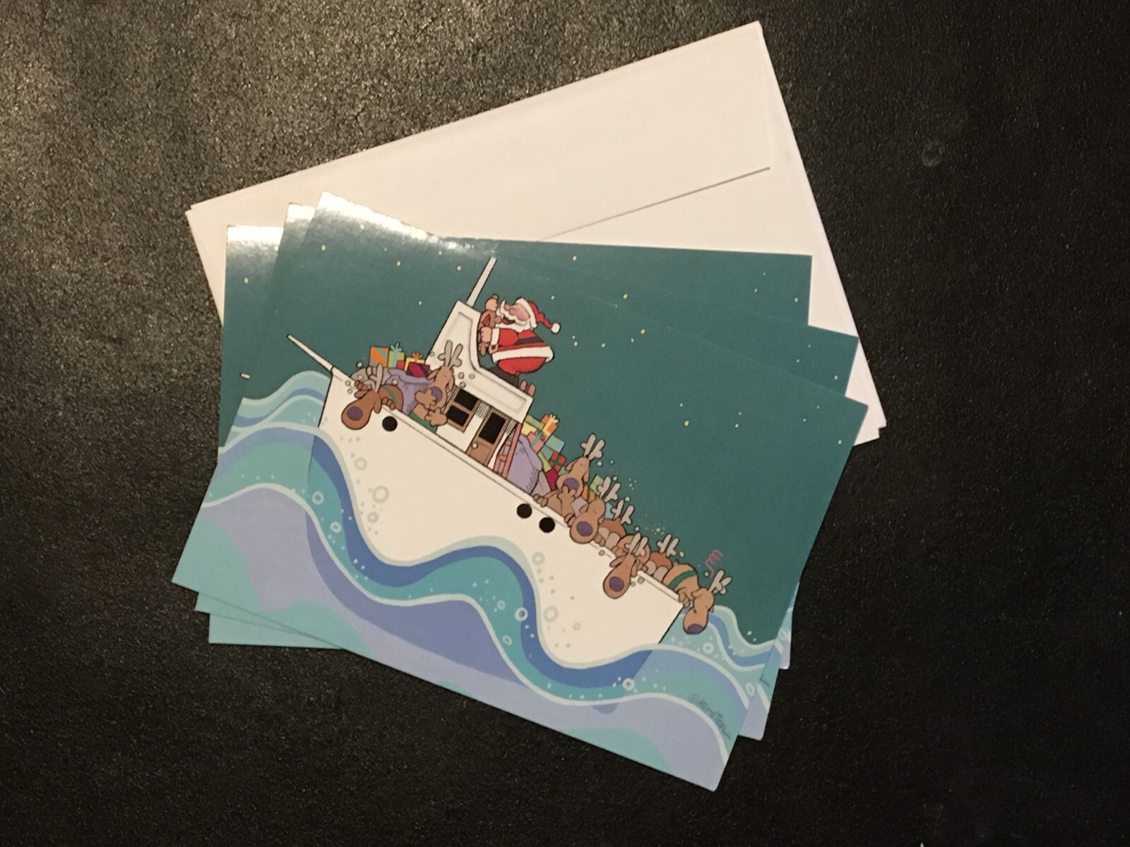 3 Vintage Kersten Brothers Sailing Santa & Reindeer on Boat Funny Christmas Card eBay