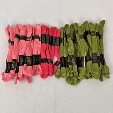 Lot 56 Vtg Royal Mouline Embroidery Thread Med Pink Carnation Pink Olive Green