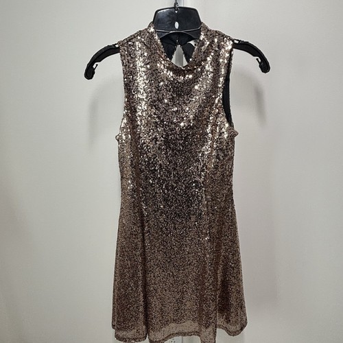 The Edit By Seventeen Sleeveless Gold Sequin Prom Dress Lined Keyhole Back Sz 5