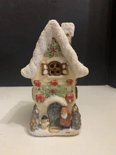 Ceramic Christmas Tealight House Santa and Snowman by Door