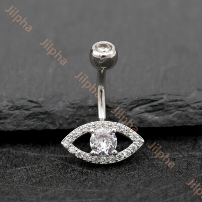 Sterling Silver Navel Piercing Evil Eye Belly Bar Button Navel