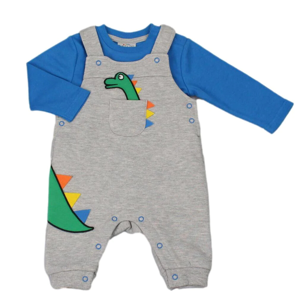 Bebé niños dungaree 2 piezas traje dinosaurio ropa 0-3 meses 3-6 meses 6-9 meses
