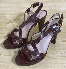 Gastone Lucioli Brown Ankle Strap Block Heeled Open Toe Womens Sandals 8 / 38