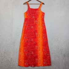 Tickets Sundress Women's Medium Red Orange Paisley Bandana Maxi Beachy Boho Vtg