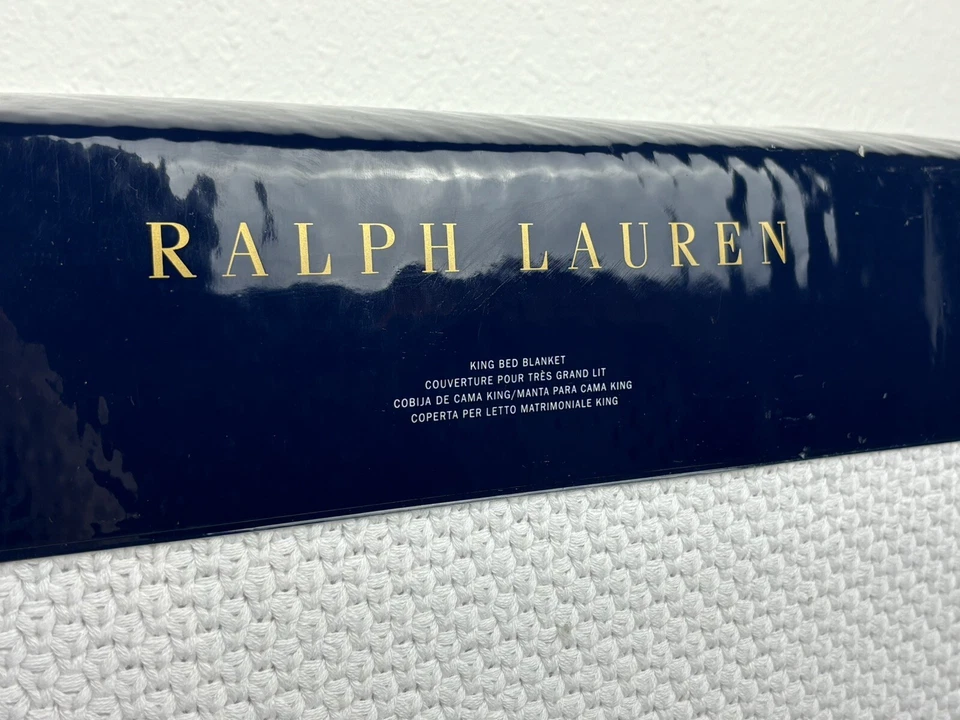 Manta de cama Ralph Lauren KING tejida Ariel blanca brillante de algodón punto tejido Foto 4 de 4