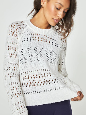 Spiritual Gangster Amore Crochet Crew Neck Sweater Cream Stone White Medium (M)