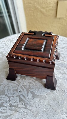 Wood Carved Trinket Box - 5'' x 3''