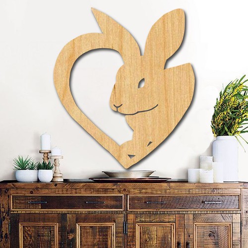 Love Rabbit Heart Cut out, Wood plaque sign, Home decor, wood Crafts supplies - Picture 2 of 4