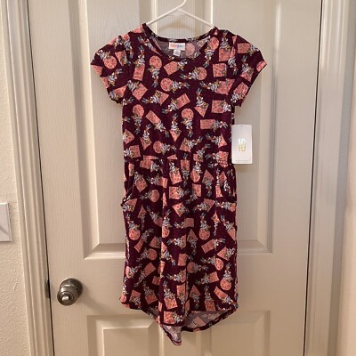 Lularoe Disney Daisy Duck Mae Dress Geometric Floral Girls Size 10 NWT