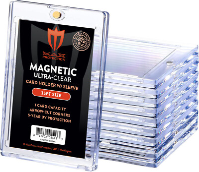 10ct Max Pro UV Ultra Clear Magnetic Card Holder 35pt w/Sleeve Size plus Sleeves