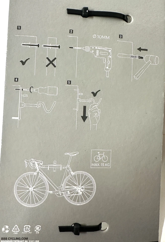 Lote de 2 BBB CYCLING Horizontal Bicicleta Almacenamiento Montaje en Pared Colgador BTL-93 Nuevo Foto 3 de 4